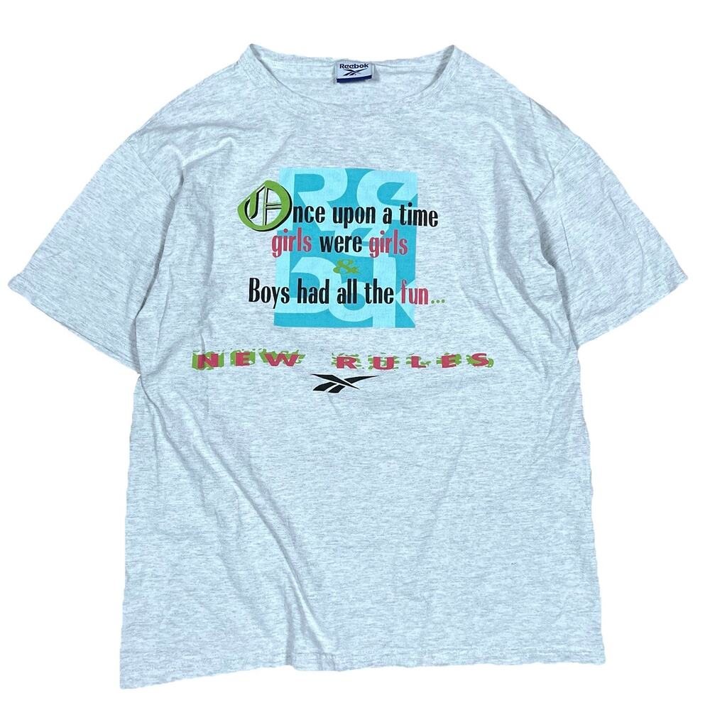 Reebok New Rules Once Upon a Time Heather Grey Vintage T-Shirt 90s Y2K